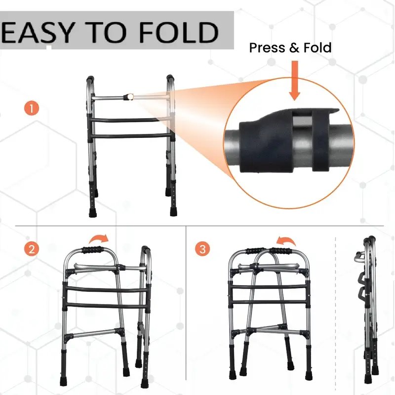 Walker Foldable Walking Adjustable Height |(Aluminium) Light wgt.